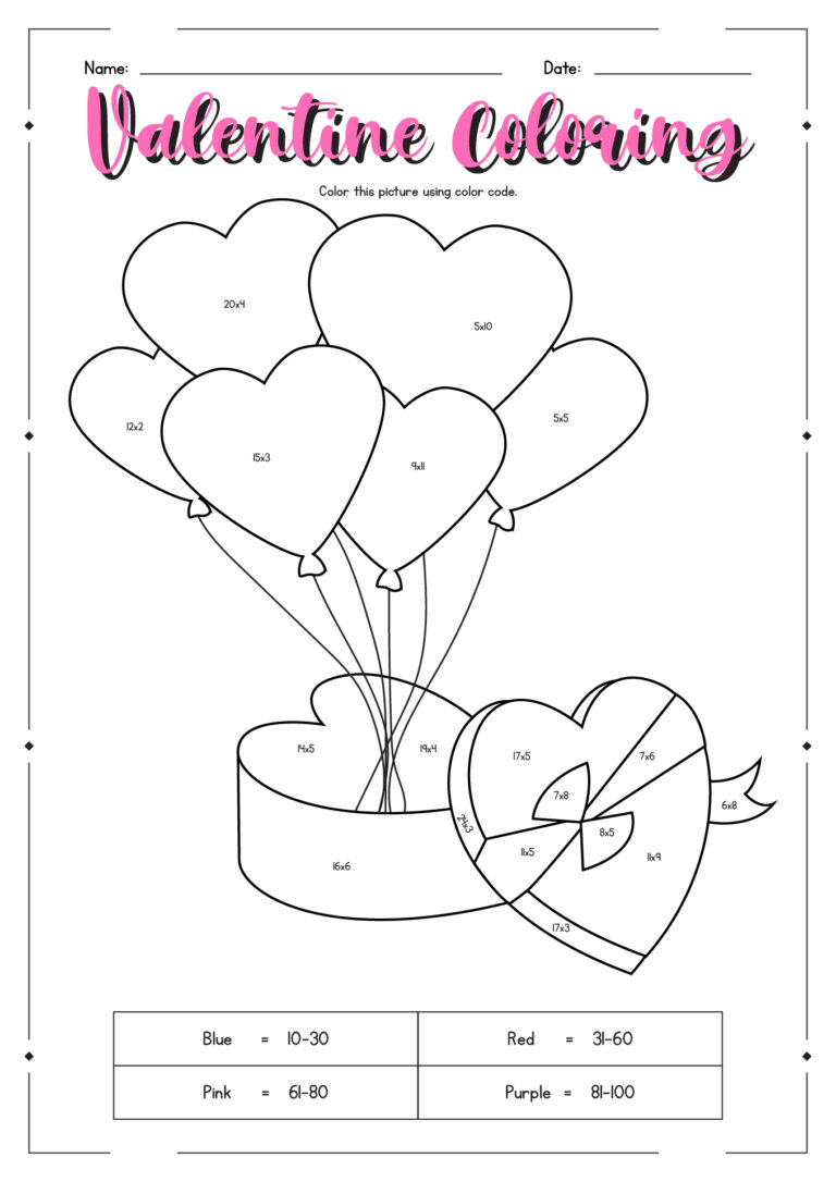 17 Valentine's Day Math Coloring Worksheets - Free PDF at worksheeto.com