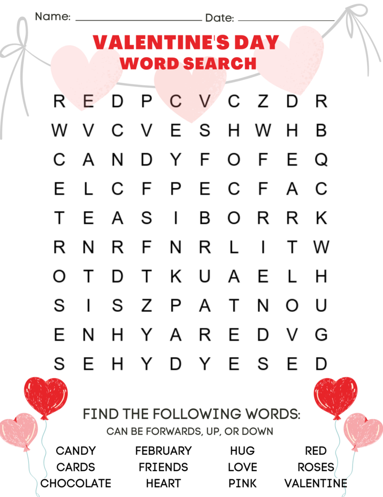 Valentine's Day Word Search Free Printable - Free Printable Valentines Day Word Search - Printable Sight Words List