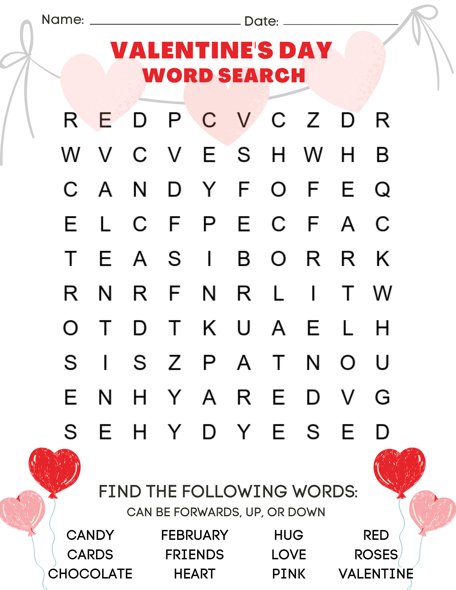 Valentine's Day Word Search Free Printable - Free Printable Valentines Day Word Search - Printable Sight Words List