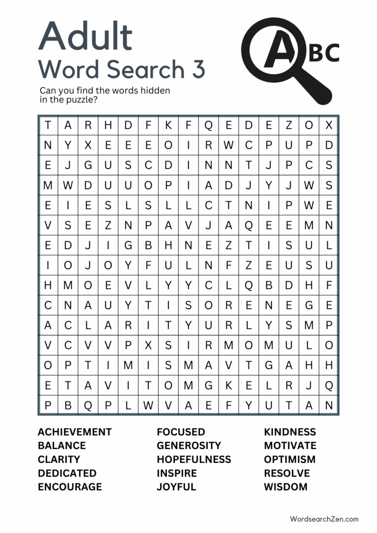 Word Search Printables For Adults - Adult Word Search 16 Free Printable PDF File - WordsearchZen.com