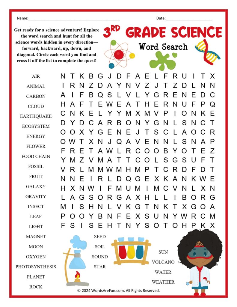 Word Searches For 3rd Graders - 3rd Grade Science Word Search