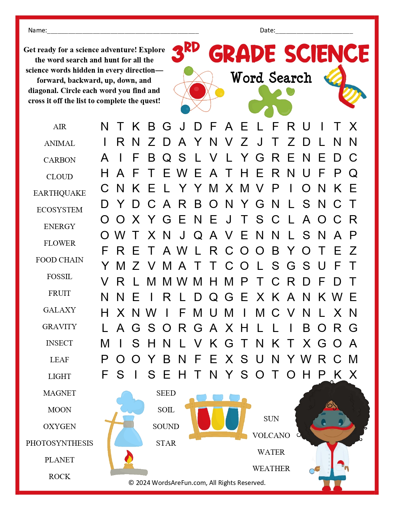 Word Searches For 3rd Graders - 3rd Grade Science Word Search