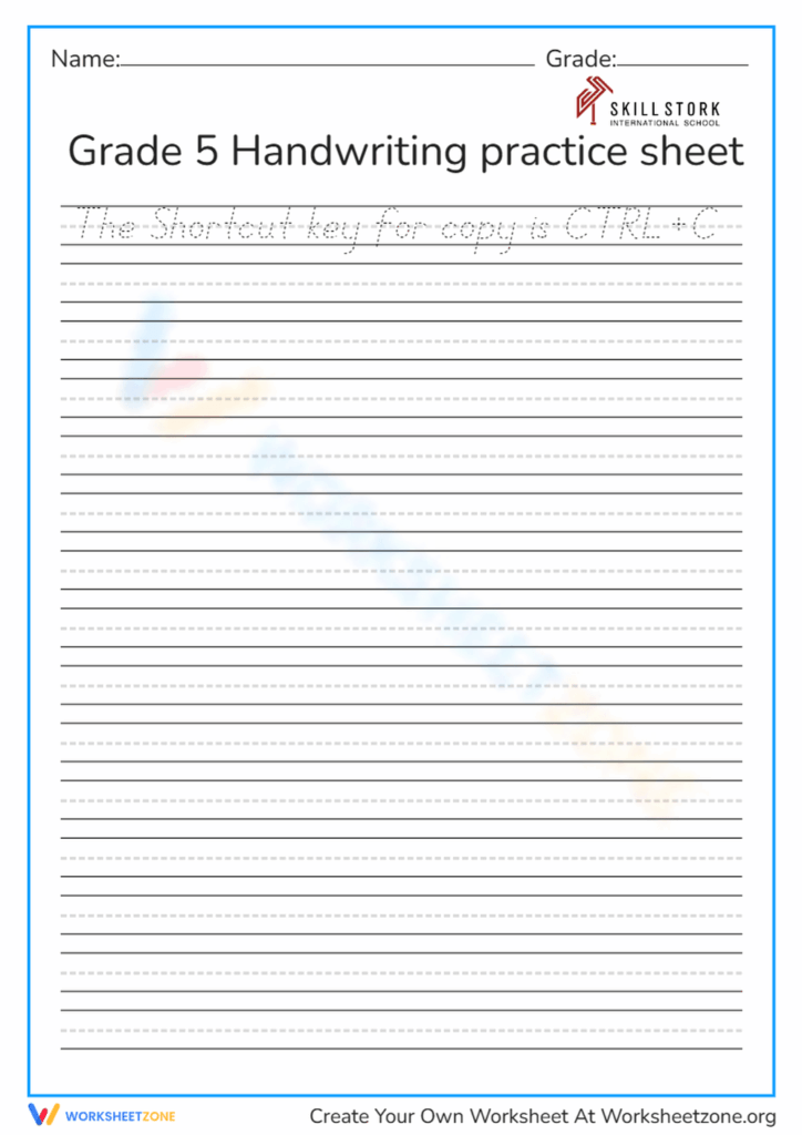Writing Practice For 5th Grade - Grade 5 Handwriting Sheet Worksheet | 5th grade writing, Handwriting ...