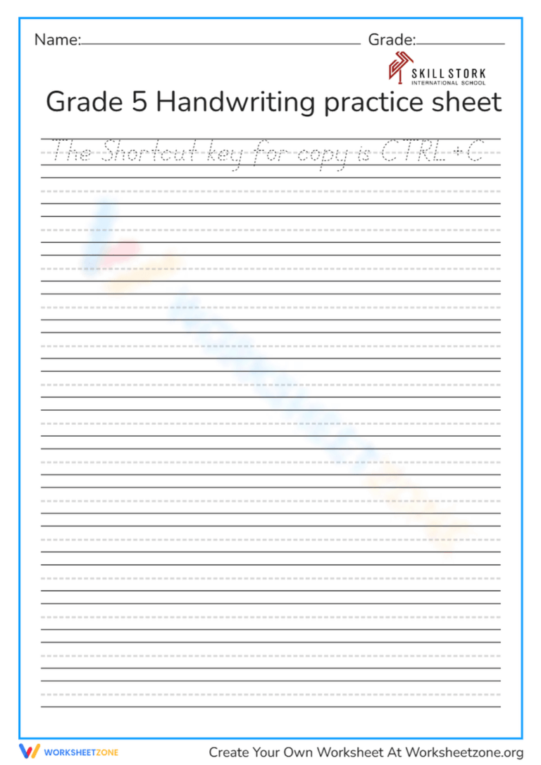 Writing Practice For 5th Grade - Grade 5 Handwriting Sheet Worksheet | 5th grade writing, Handwriting ...